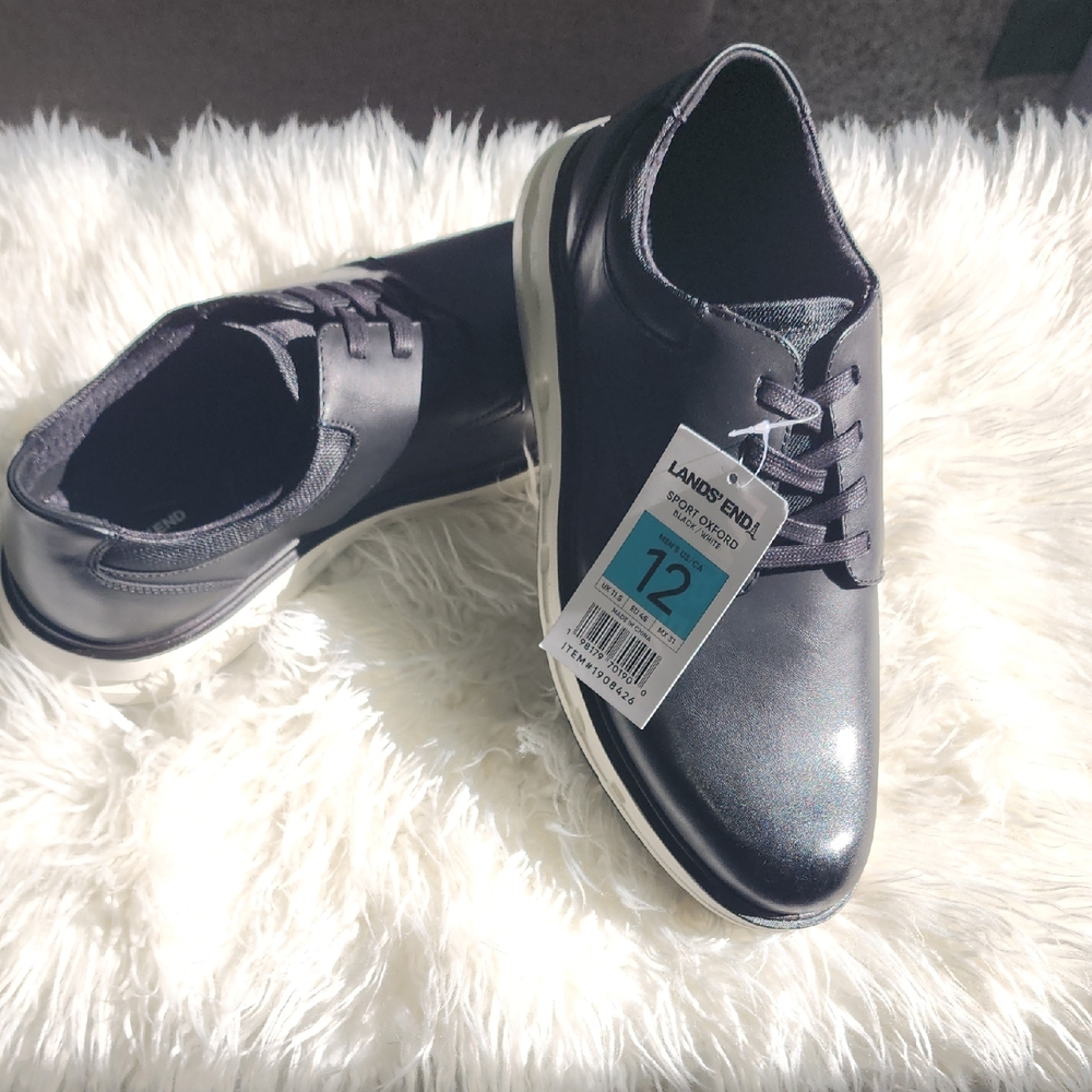 NWT Lands' End Stylish And Comfortable Men's Lace Up Black Oxfords. Size 12